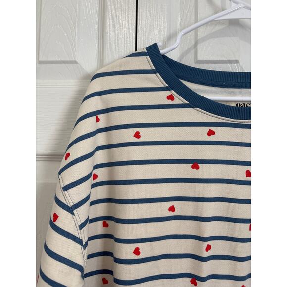 Pact Organic NWT Striped Scattered Hearts Fleece Lined Slouchy Sweatshirt Large - Picture 2 of 6